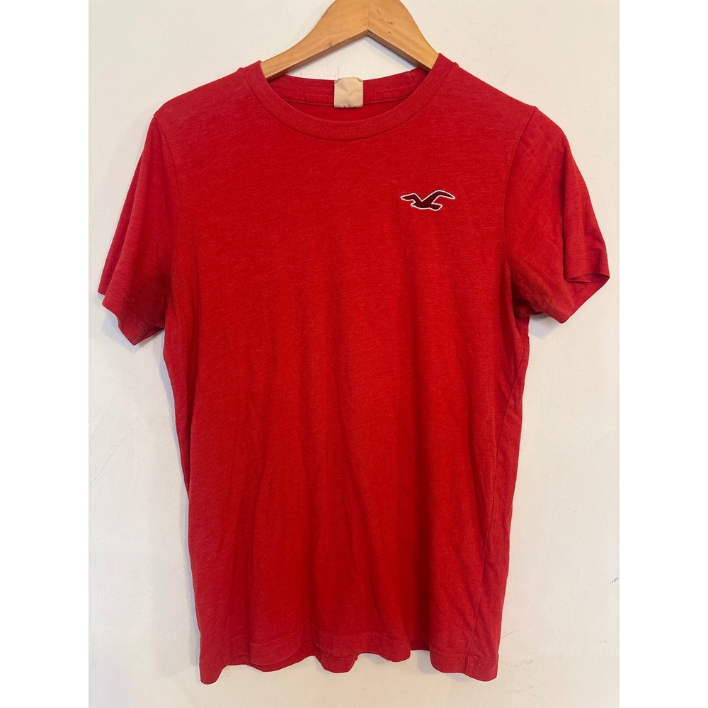 Hollister Mens Short Sleeve Crewneck T-Shirt Red Heathered Seagull Logo Tee M